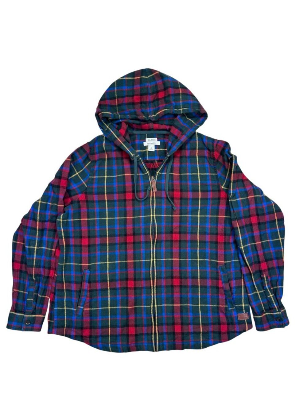 L.L. Bean Scotch Plaid Relaxed Fit Flannel Hoodie L Women Outdoors Hiking